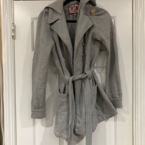 Juicy Couture Hooded Grey Tie Jacket Coat
